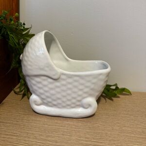 Medalta White Ceramic Baby Carriage Planter